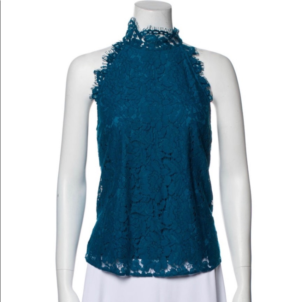 Diane Von Fustenberg lace pattern mock neck blouse